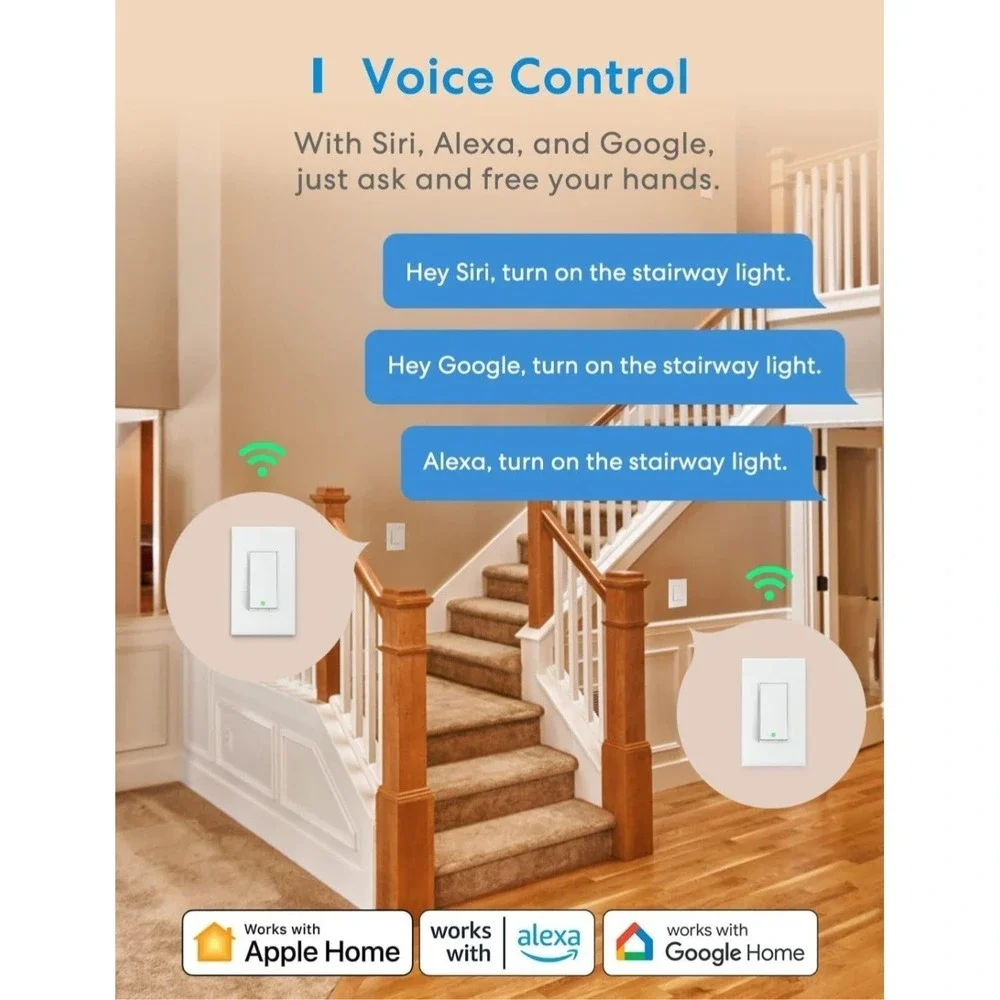 Meross 2Pc Smart Wi-Fi Single Pole Wall Switch Alexa/Google/Apple MSS510